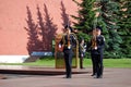 Changing of the guard at the Tomb of the Unknown Soldier in Aleksandrovsk to a garden. Moscow