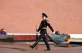 Changing of the guard at the Tomb of the Unknown Soldier in Aleksandrovsk to a garden. Moscow