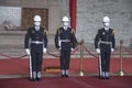 Changing of the guards ceremony against the statue of Chiang Kai-Shek in memorial hall