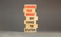 Changing mindset symbol. Concept words Changing your mindset may change the situation on wooden blocks on a beautiful grey table Royalty Free Stock Photo