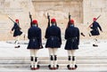 Changing of the presidential guard called Evzones at the Monument of the Unknown Soldier, next to the Greek Parliament, Syntagma