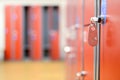 Changing room with metal lockers Royalty Free Stock Photo