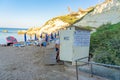 Changing rooms for changing into and taking off bathing suits and foot washing facilities and showers on Malama beach in Kapparis