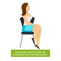 Changing sitting or standing position regularly woman on chair Royalty Free Stock Photo