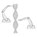 Changing the structure of DNA by robotic arms manipulator scientific and medical innovative concept from abstract futuristic