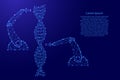 Changing the structure of DNA by robotic arms manipulator scientific and medical innovative concept from futuristic polygonal blue