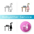 Changing table icon. Restroom for mom and child. Mother changing diaper for baby. Newborn kid care. Nanny dressing