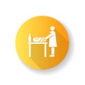 Changing table yellow flat design long shadow glyph icon. Mother changing diapers for baby. Caregiver with child Royalty Free Stock Photo