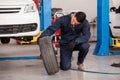 Changing tires at an auto shop Royalty Free Stock Photo