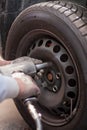 Changing the tires in the repair shop