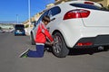 Changing A Wheel on A Car Royalty Free Stock Photo