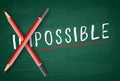 Changing the word impossible to possible with a pencil on board Royalty Free Stock Photo