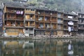 Changsha, China - Feb 21,2014 : traditional chinese asia houses along the river at FengHuang village Hunan