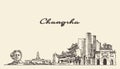 Changsha skyline Hunan city China vector sketch