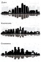 Changsha, Zunyi China and Kaohsiung Taiwan City Skyline Silhouette Set Royalty Free Stock Photo