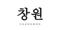 Changwon in the Korea emblem. The design features a geometric style, vector illustration with bold typography in a modern font.