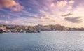 Chania with the amazing lighthouse, at sunset, Crete, Greece.