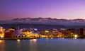 Chania with the amazing lighthouse, at sunset, Crete, Greece.