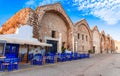 Chania Arsenals, Crete, Greece: Traditional tavern on the street of the old Venetian shipyards, old harbour of Chania in Royalty Free Stock Photo