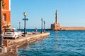 Chania beacon and promenade, Crete island, Greece Royalty Free Stock Photo