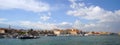 Chania, Crete, October 01 2018 Panoramic view of the old Venetian harbor with the historic city center as a background Royalty Free Stock Photo