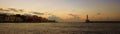 Chania, Crete, October 01 2018 Panoramic view at sunset of the entrance to the Venetian harbor Royalty Free Stock Photo