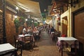 Chania, Crete, 01 October 2018 Tourists of various nationalities relax in bars and restaurants in the narrow streets of the city