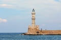 Chania, Crete, 01 October 2018, Tourists of various nationalities visit the lighthouse of the Venetian port of the city of Xania