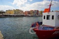 Chania, Crete, October 01 2018 view of the old Venetian harbor with the historic city center as a background Royalty Free Stock Photo