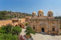 Chania, Greece - August 2018: the monastery of Agia Triada of Tsagaroli in the Chania region on the island of Crete, Greece