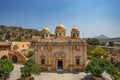 Chania, Greece - August 2018: the monastery of Agia Triada of Tsagaroli in the Chania region on the island of Crete, Greece