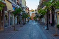 Chania, Greece, August 23, 2022: Sunrise view of a tourist stree