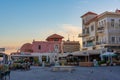 Chania, Greece, August 23, 2022: Sunrise view of a tourist stree