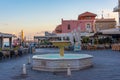 Chania, Greece, August 23, 2022: Sunrise view of a tourist stree