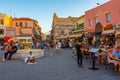 Chania, Greece, August 21, 2022: Sunset view of a tourist street