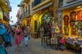 Chania, Greece, August 21, 2022: Sunset view of a tourist street