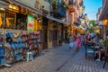 Chania, Greece, August 21, 2022: Sunset view of a tourist street