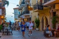 Chania, Greece, August 21, 2022: Sunset view of a tourist street