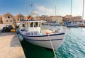 Chania, Island Crete, Greece - 26 June, 2016: Greek sea ship `Saint Nicholas` for catching fish is moored to the pier in port of