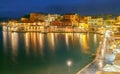 Chania. The old harbor at night. Royalty Free Stock Photo