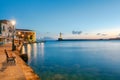 Chania. The old harbor at night. Royalty Free Stock Photo