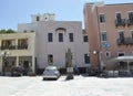 Chania, september 1st: Statue of Athenagoras in Old Town with Venetian Architecture from Chania in Crete Island of Greece