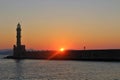 Sunset over the beautiful Venetian port of Chania Royalty Free Stock Photo