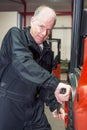 Chaning a tyre on a forklift