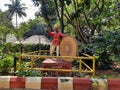 Closeup of beautiful icons of different types of ethnic dress wear local people statue located in the Janapada Loka Folk Art