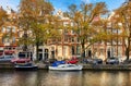 Channel of Amsterdam city. Netherlands. Boats