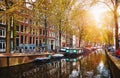 Channel in Amsterdam Netherlands houses river Amstel Royalty Free Stock Photo