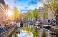 Channel in Amsterdam Netherlands houses river Amstel Royalty Free Stock Photo