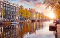 Channel in Amsterdam Netherlands houses river Amstel Royalty Free Stock Photo