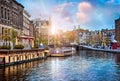 Channel in Amsterdam Netherlands houses river Amstel Royalty Free Stock Photo